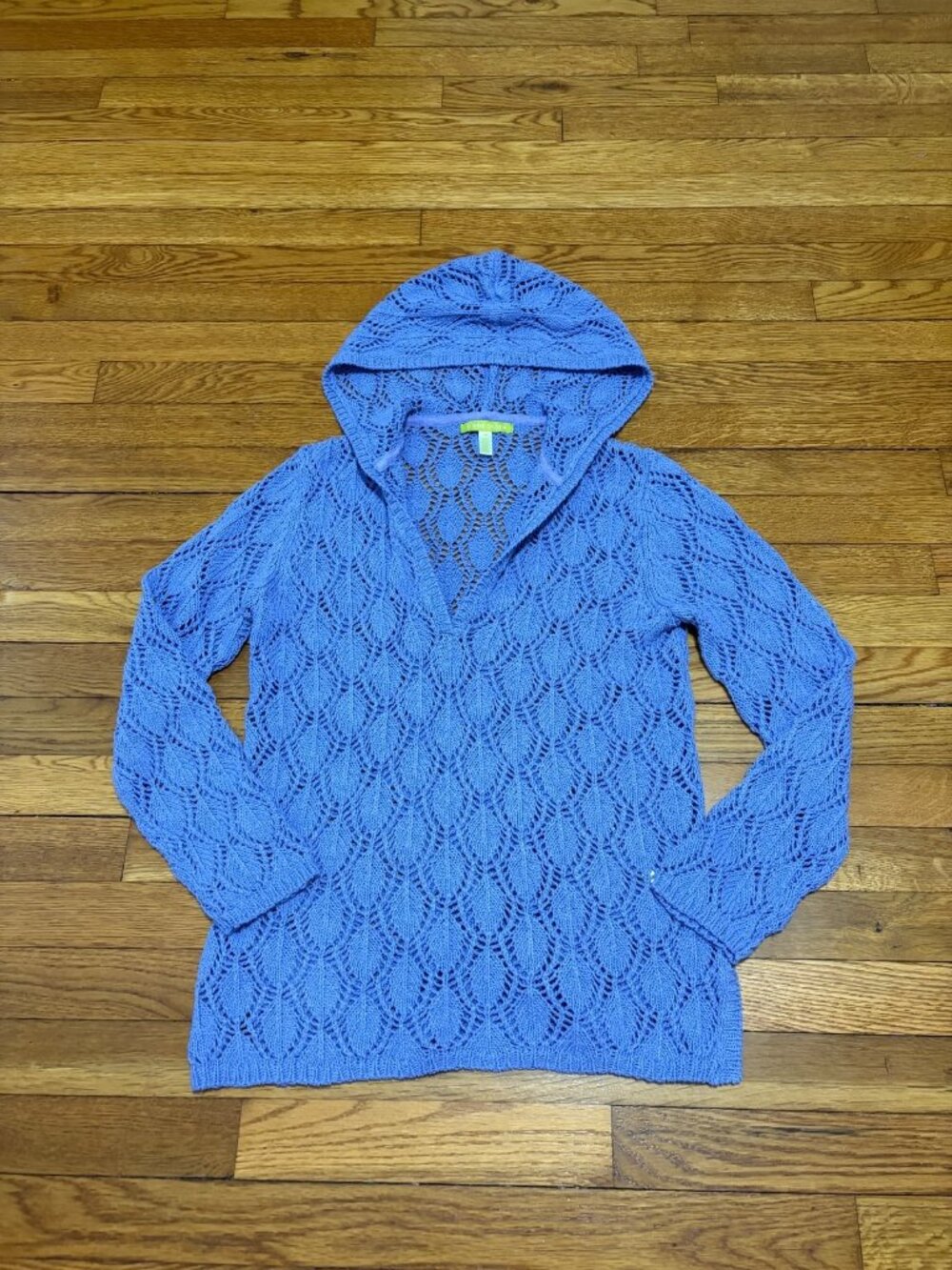 Sigrid Olsen Womens Hooded Sweater Size XS Periwinkle Acrylic Open Knit V-Neck